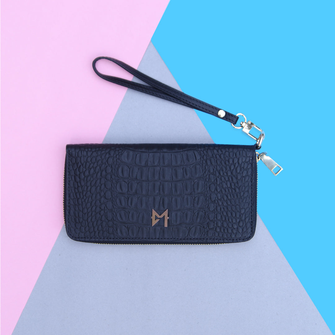 Ladies Leather Clutch Black Color Alligator Cow Leather #0094 - Le Mesh