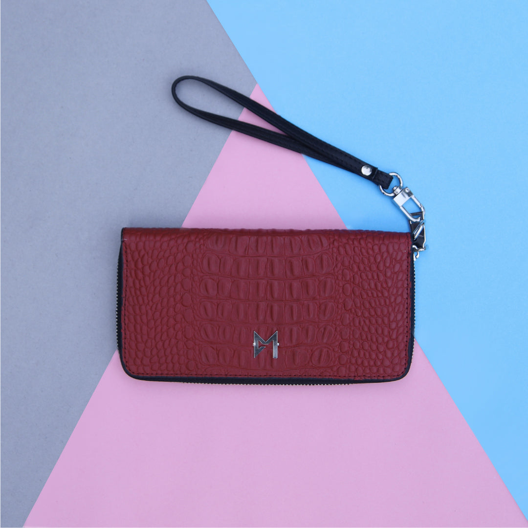 Ladies Leather Clutch Red Color Alligator Cow Leather #0095 - Le Mesh