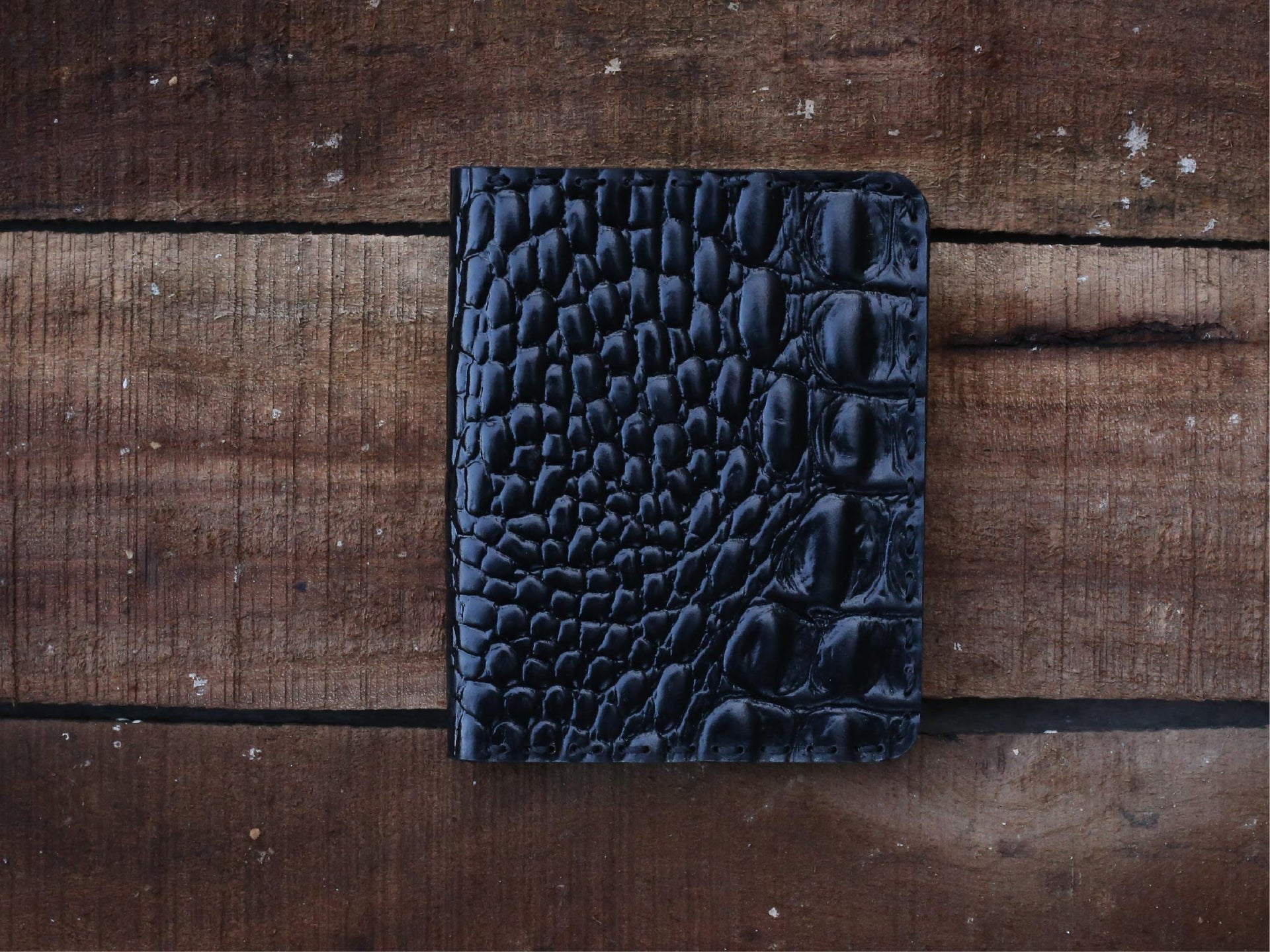 Cow Leather Card Holder Black Crocodile Texture #0046