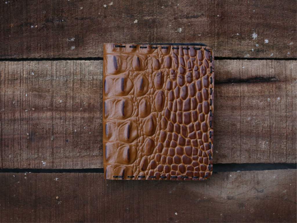 Cow Leather Card Holder Brown Crocodile Texture #0047