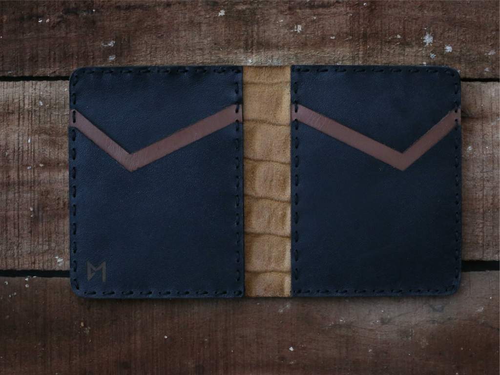 Cow Leather Card Holder Black Crocodile Texture #0046