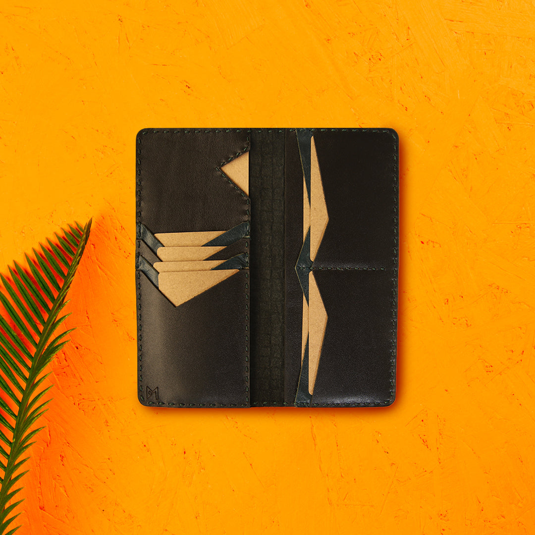 Black Weaved Leather Long Wallet