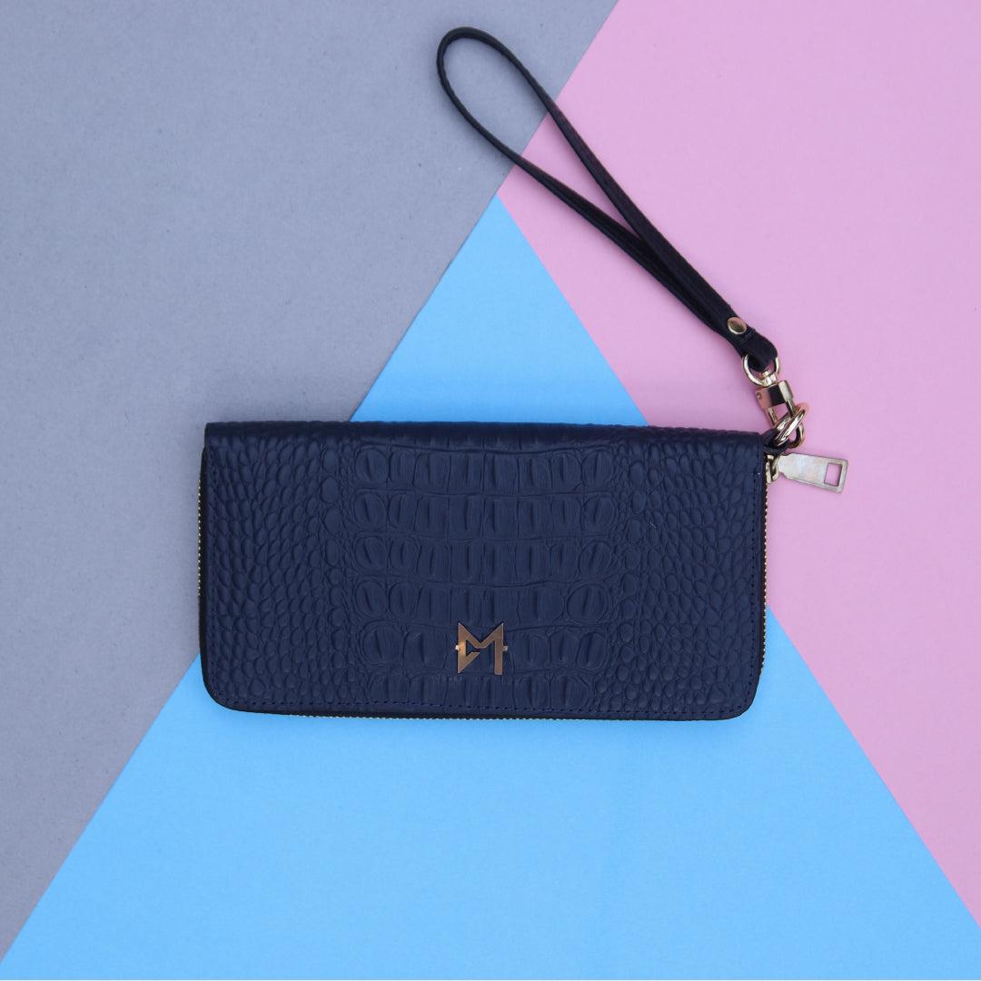 Ladies Leather Clutch Blue Color Alligator Cow Leather #0096